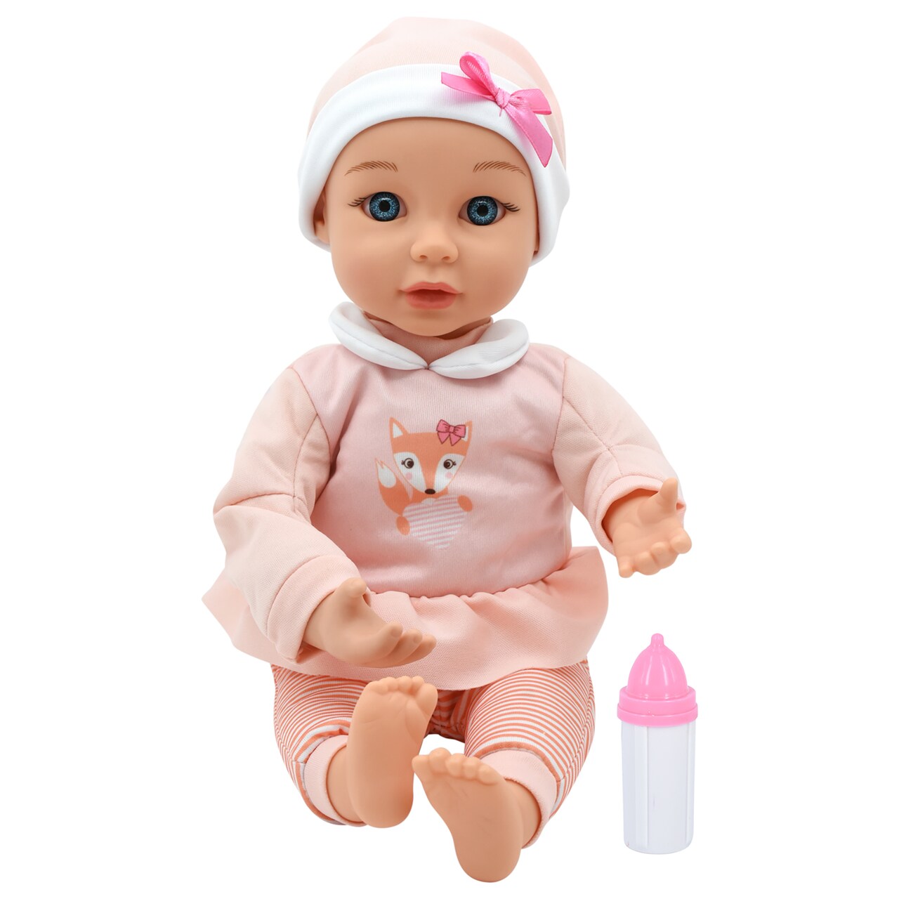 Little Darlings: Sweet Touch 14" Baby Doll - Fox-Pink-White - Soft Body, Makes Sounds, Sucks Thumb & Grabs Bottle, Interactive Toy, Kid-Toddler Age 2+